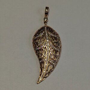 Pendant Stylized Leaf in Rose Gold Plate with CZ  accents 925